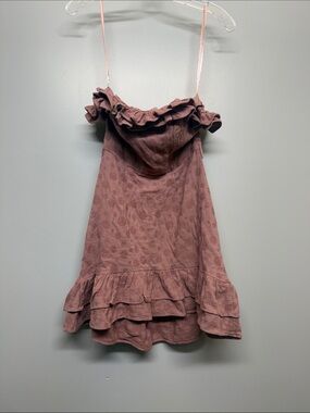 Saints + Secrets Pink Polka Dot Ruffle Strapless Off Shoulder Mini Dress